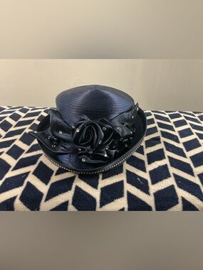 Elegant Navy Crystal-Embellished Women's Dress Hat